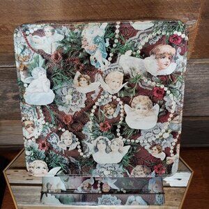 Victorian Tin Box - 8" square - Cherubs, Beads, Lace